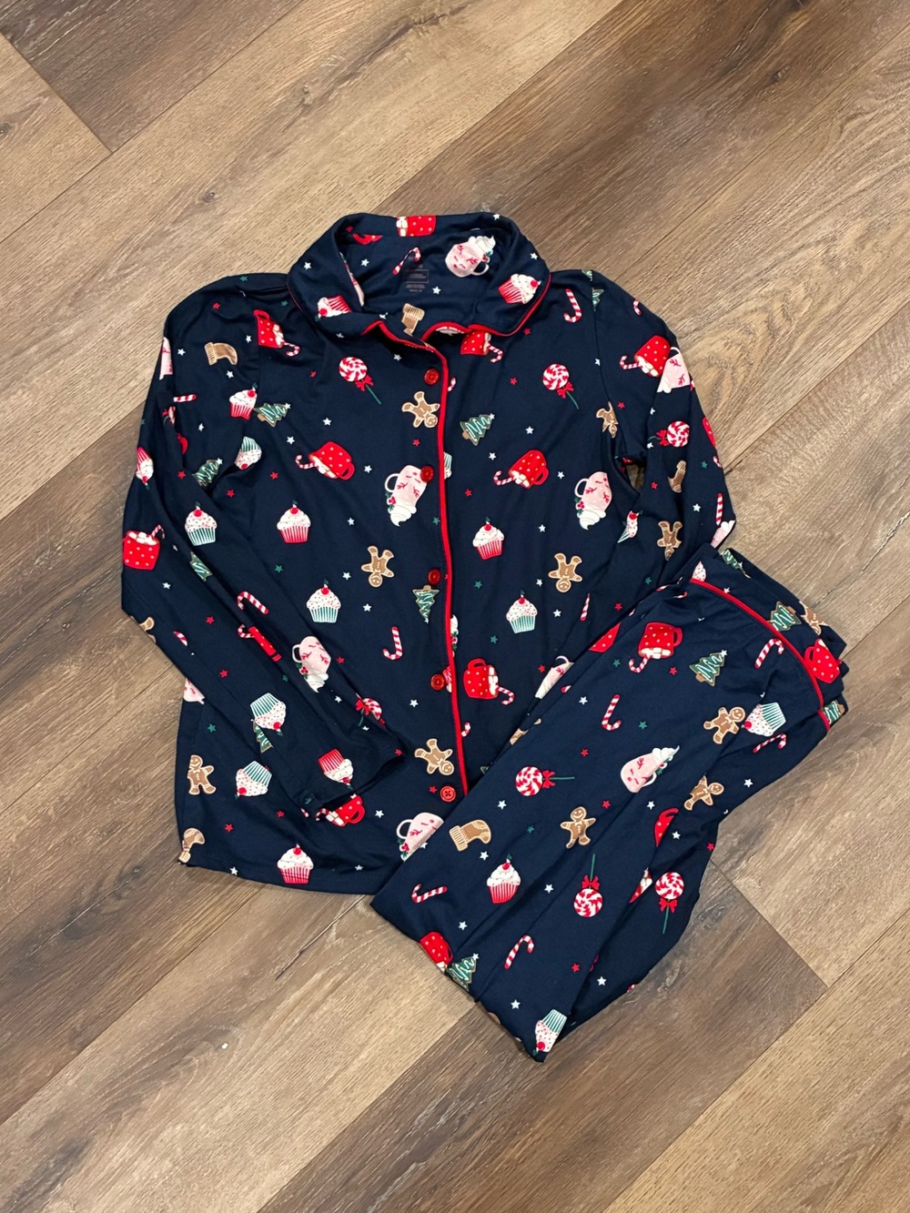 Holiday Time Blue Christmas Pajamas Matching Set Gingerbread Stocking 10/12 Girl